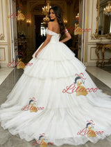White Tulle Off the Shoulder Tiers Quinceanera Dress