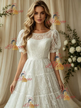 White Lace Strapless Wedding Dress