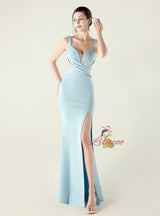 Mermaid Straps Split Pleats Prom Dress