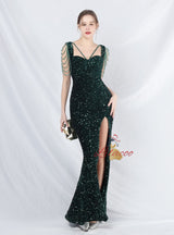 Mermaid Sequins Straps Beading Prom Dress