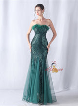 Mermaid Seuqins Tulle Feather Prom Dress