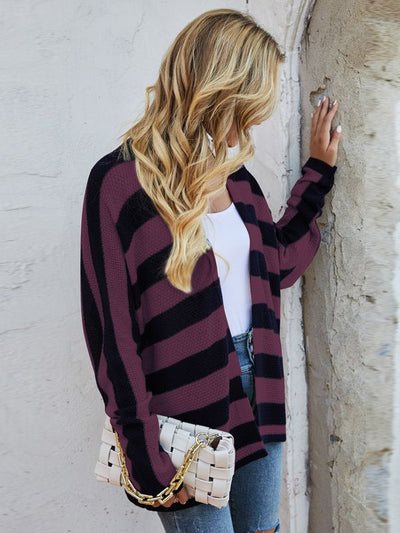 Bat Sleeve Knitted Loose Striped Coat