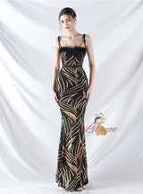 Spaghetti Straps Mermaid Sequins Prom Dress