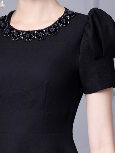 Black Short Sleeve Beading Mother Of The Bride Dress