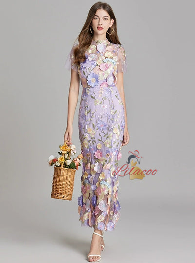 Heavy Industry Flower Gauze Embroidery Dress