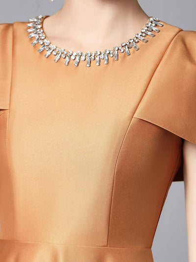 Caramel Satin Beading Mother of the Bride Dress