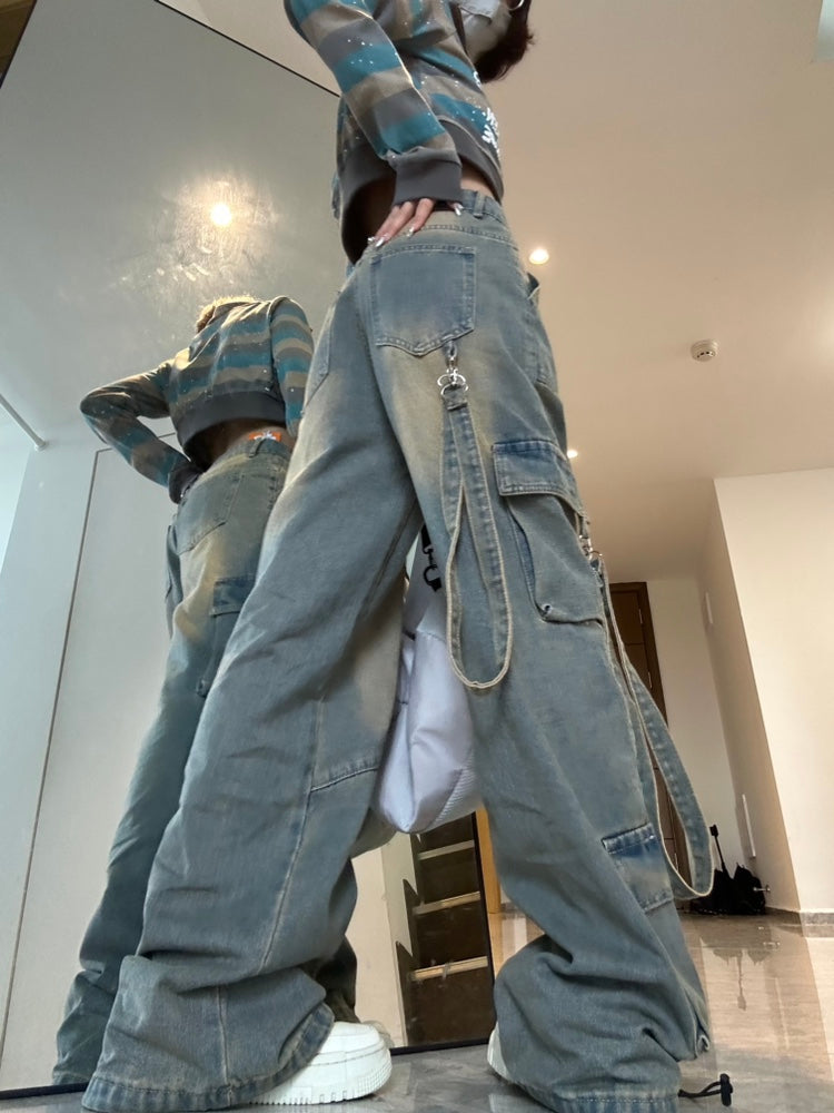 2024 Loose Wide-leg Casual Pocket Jeans