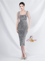 Mermaid Sequins Straps Beading Prom Dress