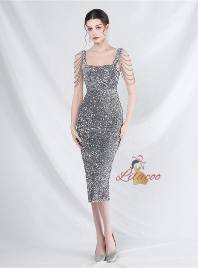 Mermaid Sequins Straps Beading Prom Dress