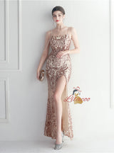 Mermaid Sequins Spaghetti Straps Beading Prom Dress