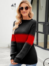 Contrast Stitching Semi-turtleneck Loose Sweater
