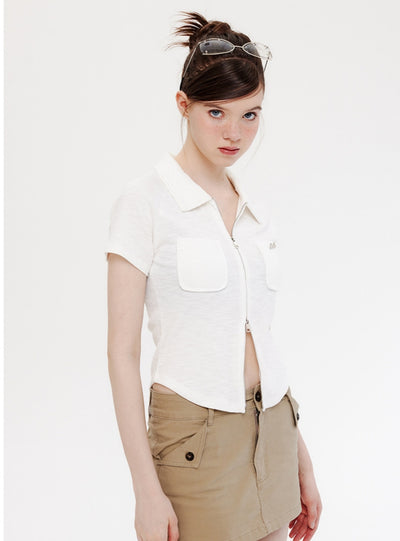 Slim Short Sleeve Zipper POLO Collar T-shirt