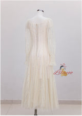 Beige Sequins Long Sleeve Prom Dress