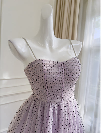 Purple Tulle Wave Point Straps Prom Dress