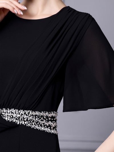 Black Short Sleeve Mother Of The Bride Dress