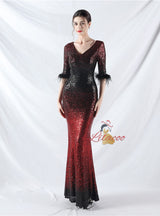 V-neck Short Sleeve Sequins Mermaid Prom Dress