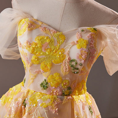 Yellow Tulle Sequins Homecoming Dress