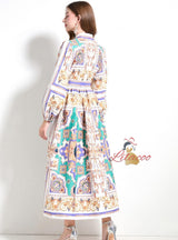 Shirt Breasted Slim Long Printed Dress