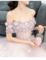 Purple Tulle 3D Flower See Through Prom Dress