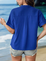 Short-sleeved Solid Color V-neck Shirt