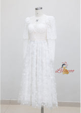White Lace Long Sleeve V-neck Prom Dress