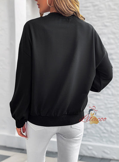 Love Printed Loose Round Neck Long Sleeve Shirt