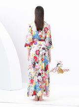 Retro V-neck Long Sleeve Printed Dress