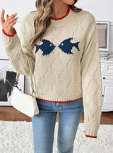 Contrast Color Round Neck Pullover Knitted Sweater