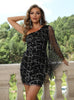 One Shoulder Tassel Sequined Tight Dress