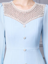 Light Blue Long Sleeve Beading Mother Of The Bride Dress