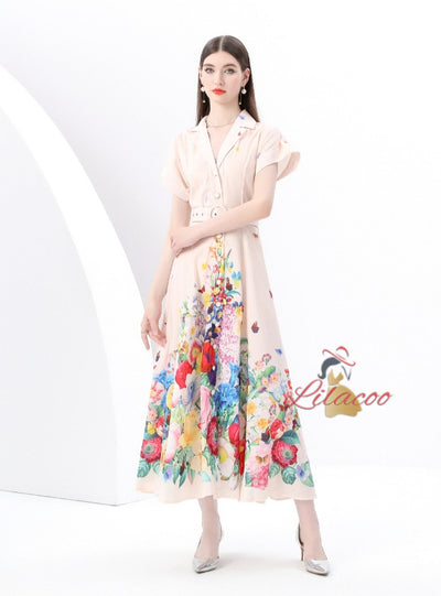 Short-sleeved Wide-swing Printed Dress
