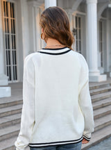 Button Contrast V-neck Sweater Coat