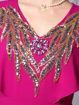 Fuchsia V-neck Beading Mother of the Bride Dress