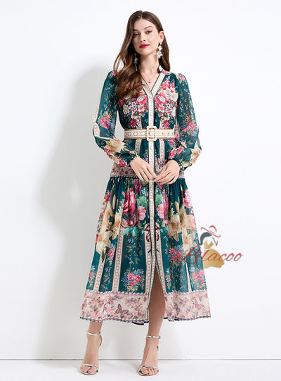 Palace Style Printed Long Dress