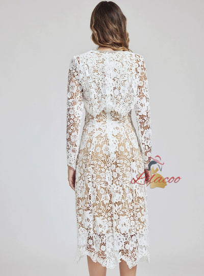 Water-soluble Lace Long Sleeve Heavy Industry Two-piece Suit