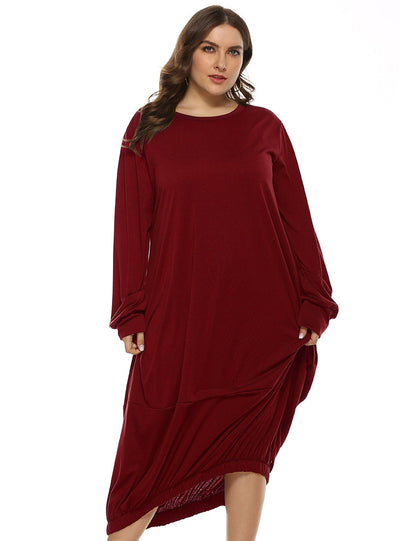 Round Neck Fashion Lantern Long Sleeve Dress
