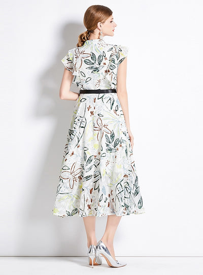 Green Printed Dress With Belt