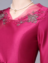Fuchsia Satin Beading Mother Of The Bride Dress