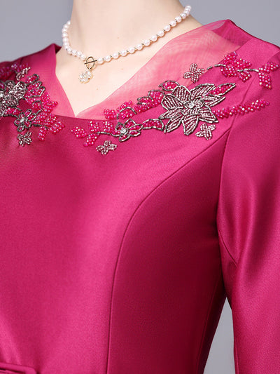 Fuchsia Satin Beading Mother Of The Bride Dress