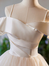 Champagne Tulle Straps Pleats Homecoming Dress