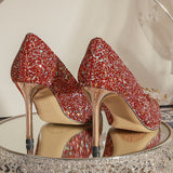 Pointed Stilettos Heels Sequined Beads Shoes