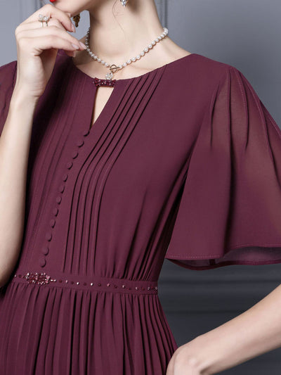 Apricot Chiffon Pleats Beading Mother Of The Bride Dress