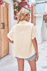 Solid Color Satin Lapel Button Short Sleeve Shirt