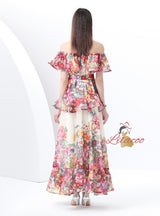 Chiffon Printed Ruffled Slim Dress