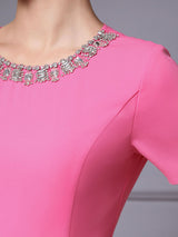 Pink Short Sleeve Beading Mother Of The Bride Dress