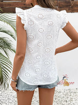 Jacquard Hollow Flying Sleeve V-neck Shirt