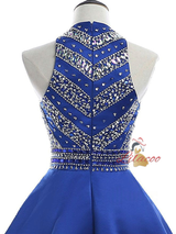 Green Satin Beading Crystal Homecoming Dress