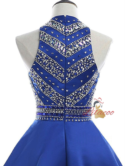 Green Satin Beading Crystal Homecoming Dress