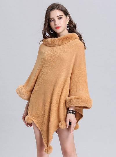 Wool Jacquard Pullover Cloak Shawl