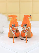 Metal Heel Pointed Suede Sandals
